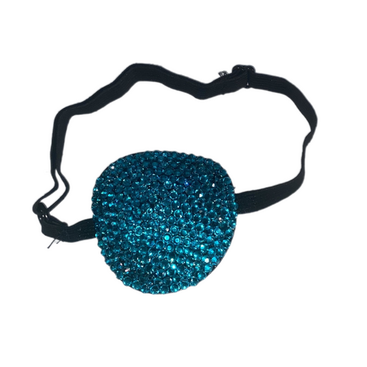Black Padded Medical Patch In Blue Zircon Bedazzled Eye Patch