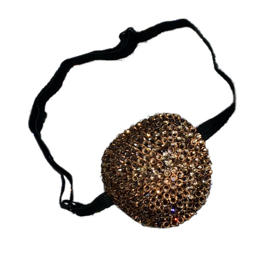 Black Padded Medical Patch In Champagne Gold Luxe Crystal Eye Patch