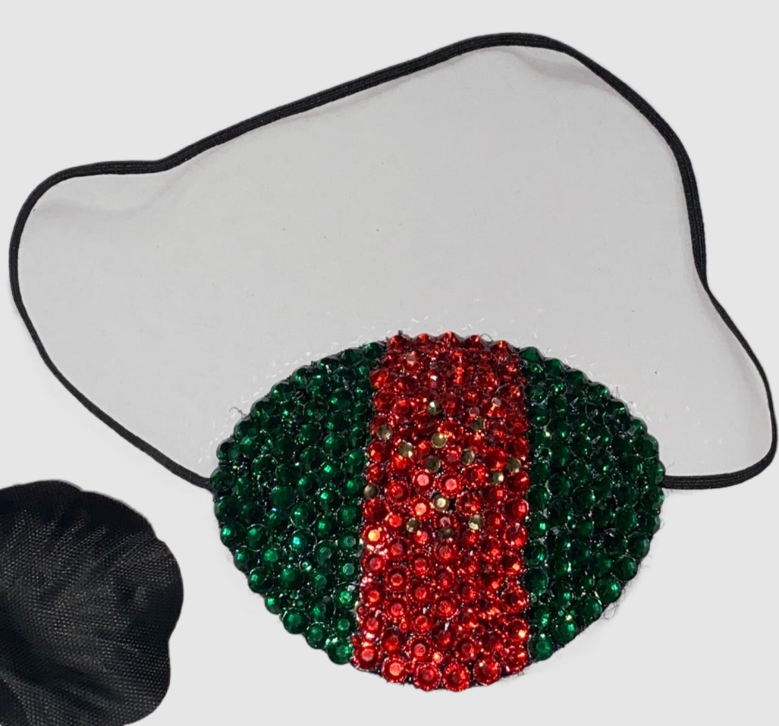 Black Eye Patch Bedazzled In Green Red & Gold Crystals