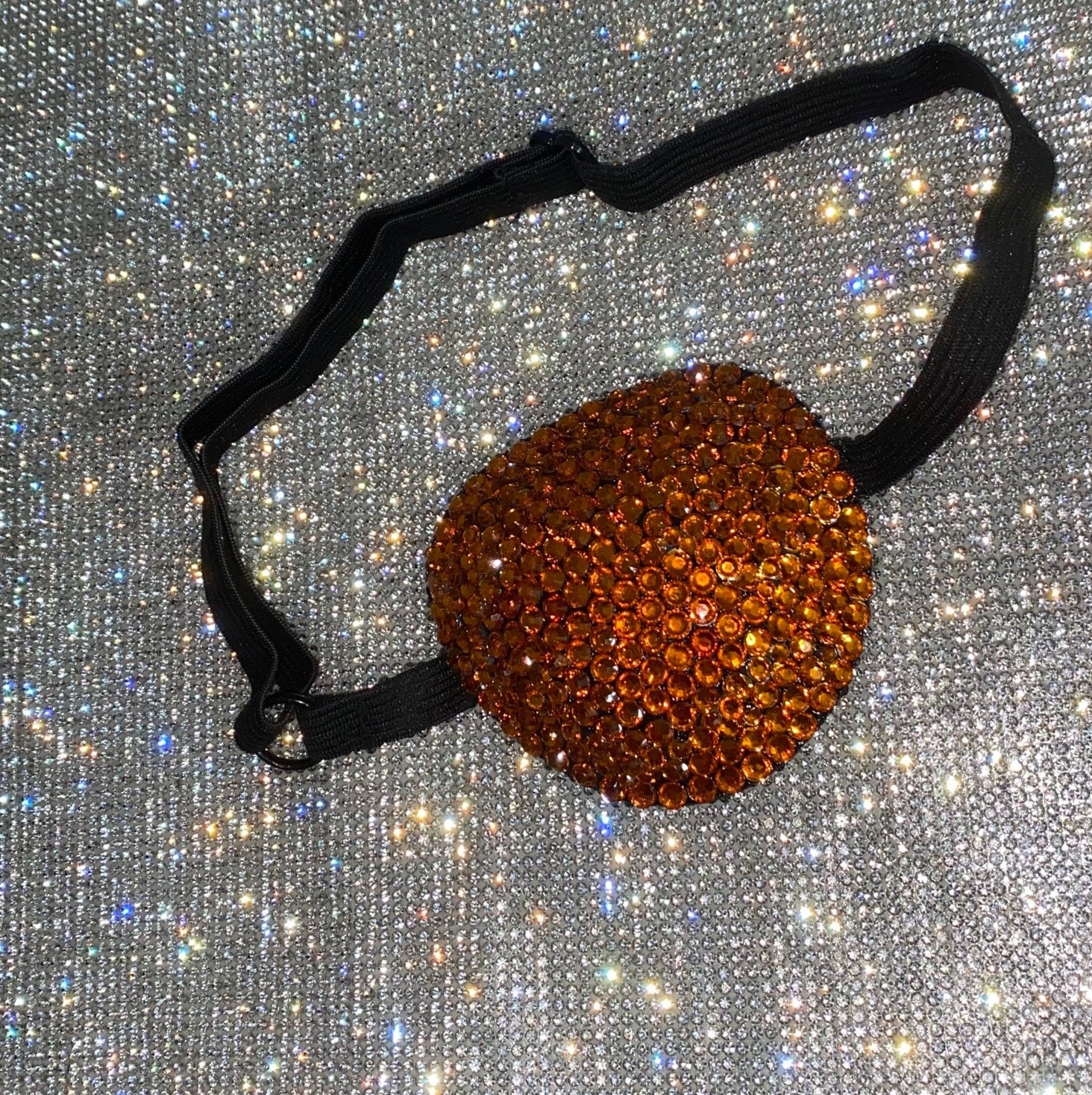 Black Padded Medical Patch In Orange Sun Crystal Eye Patch