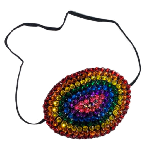 Black Eye Patch Bedazzled In Rainbow Multi Colour Crystals