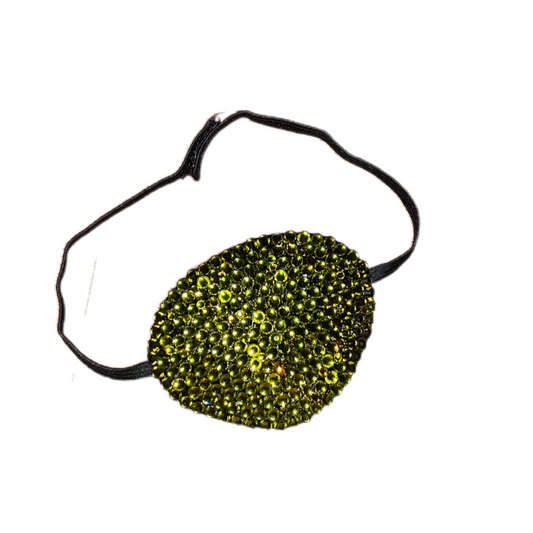 Black Eye Patch Bedazzled In Lux Olive Green Crystal