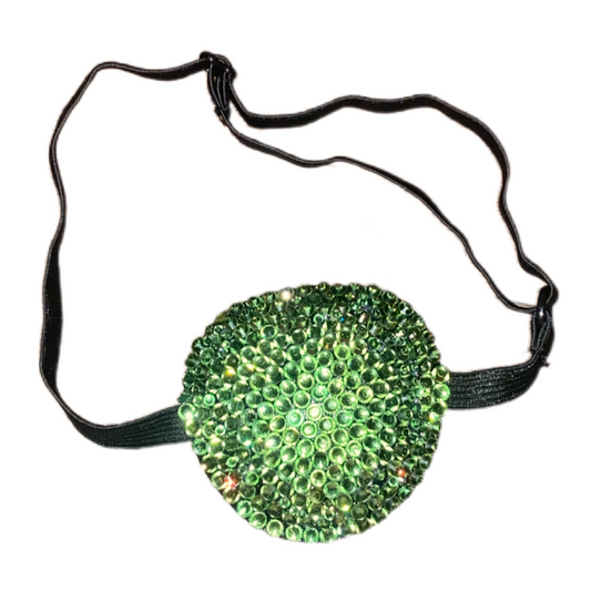 Black Padded Medical Patch In Peridot Green Bedazzled Eye Patch