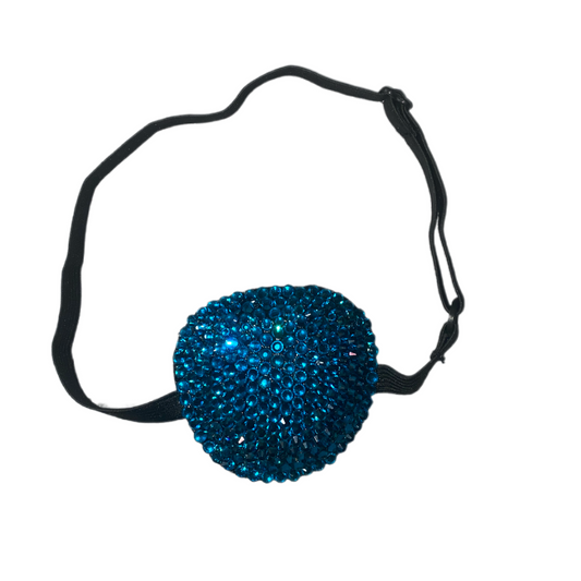Black Padded Medical Patch In Teal Blue Zircon Luxe Crystal Eye Patch