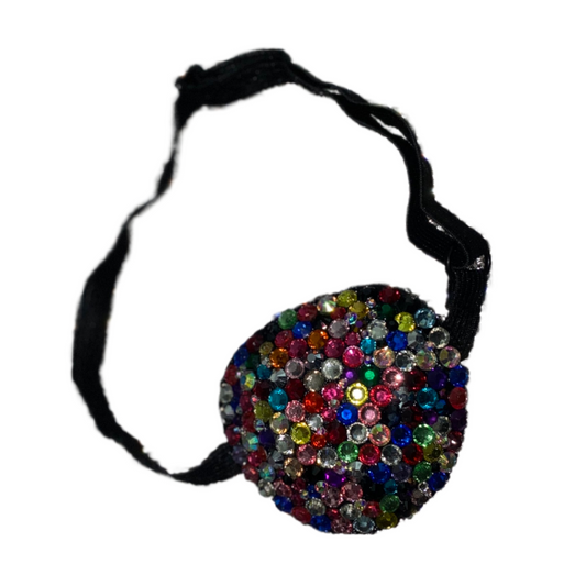 Black Padded Medical Patch In Multi Colour Diamonds Bedazzled Eye Patch