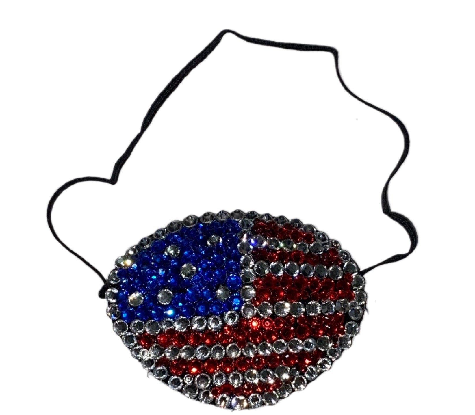Black Eye Patch Bedazzled In USA Patriot Flag Red Blue & Luxe Crystals