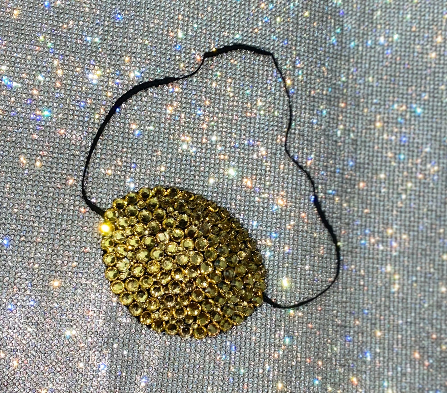 Black Eye Patch Bedazzled In Light Gold Crystal