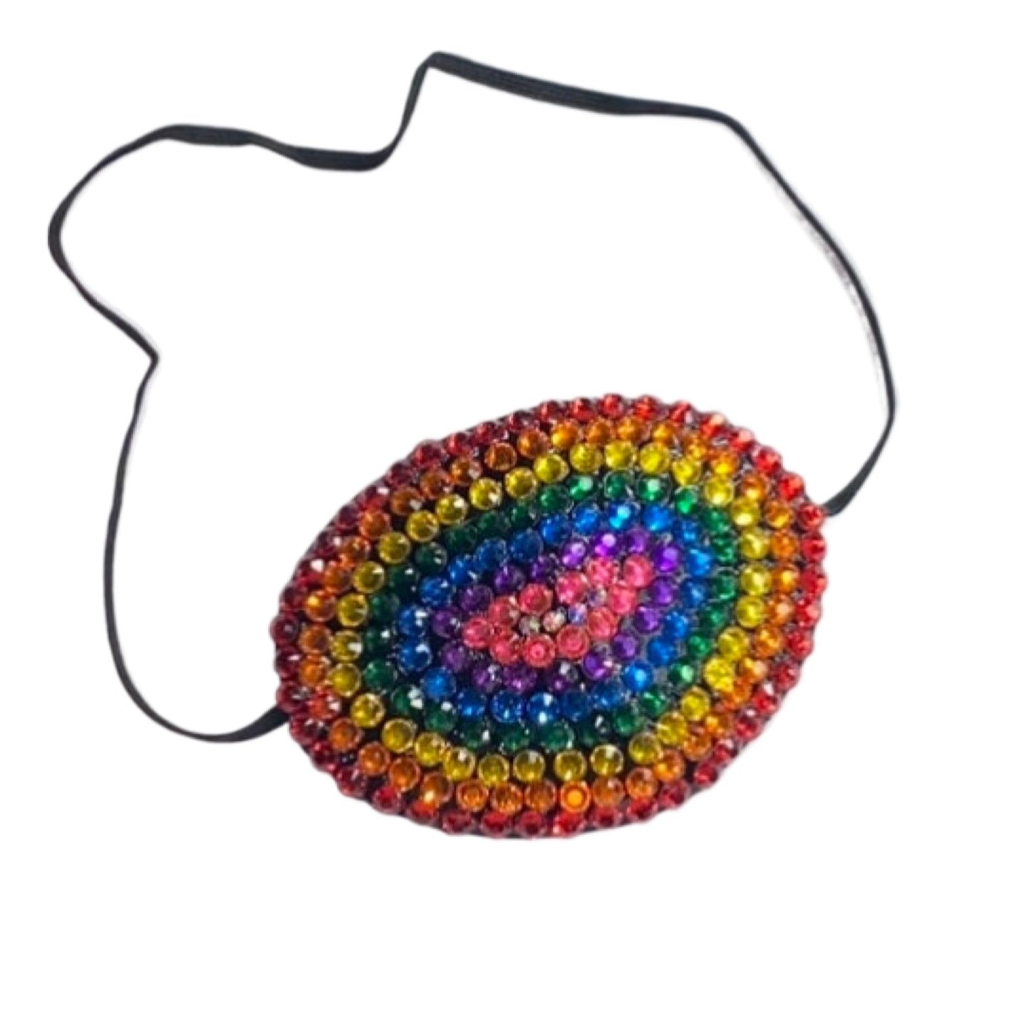 Black Eye Patch Bedazzled In Rainbow Multi Colour Crystals