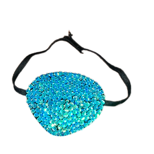 Black Eye Patch Bedazzled In Luxe Aquamarine AB Crystals